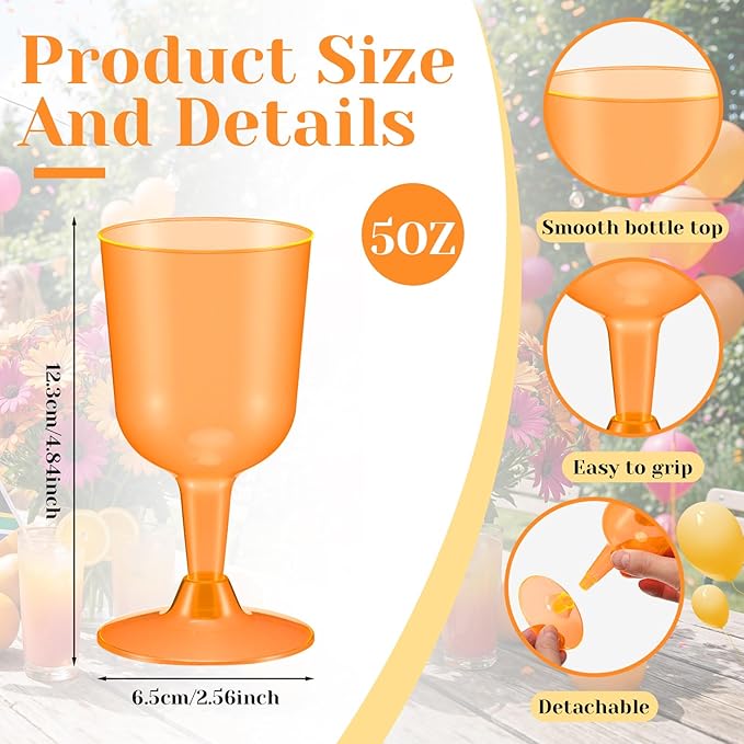 Remerry 24 Pcs Orange Pink Party Plastic Wine Glasses 5 oz Goblets with Stem Hot Pink Orange Unbreakable Drinking Glasses Drinkware Cup for Valentines Day Wedding Birthday Baby Shower Party Supplies