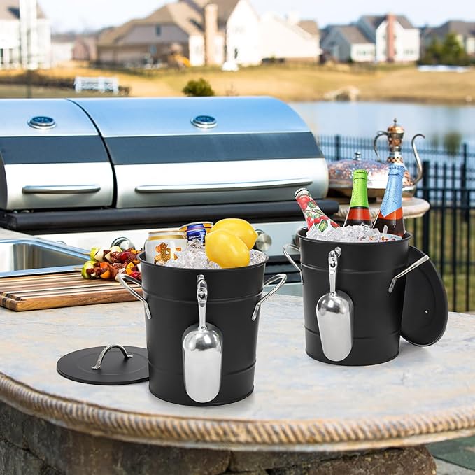 YOUEON 4L Ice Bucket with Scoop and Lid, Double Walled Insulated Wine Bucket Chiller with Carry Handles, Beverage Tub for Cocktail Party, Camping, BBQ, Indoor & Outdoor Use, Black