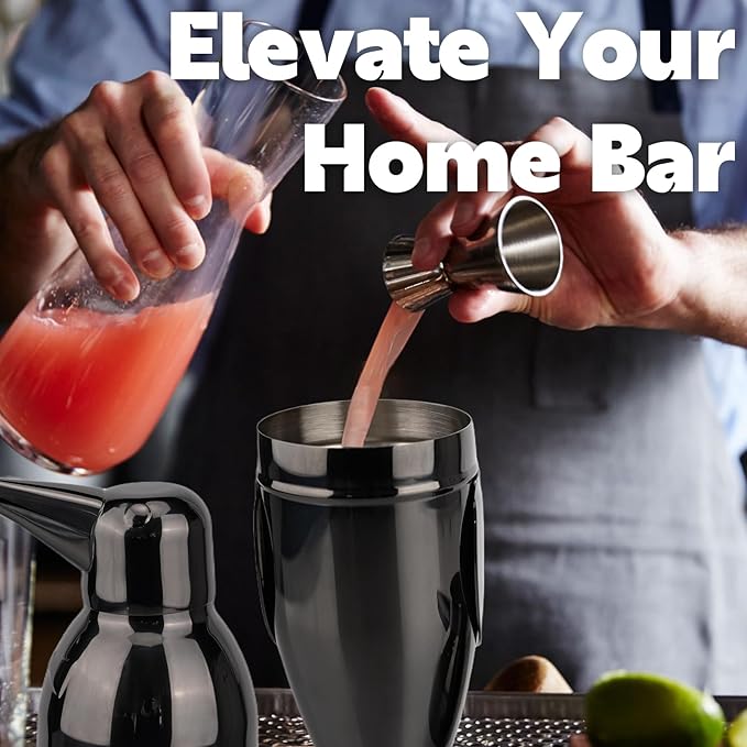 17oz Cocktail Shaker Black Penguin, Bartender Shakers with Built-In Strainer, Unique Design Stainless Steel Martini Shaker Professional Bar Mixology Tool, Drink Mixer Bartending Essentials