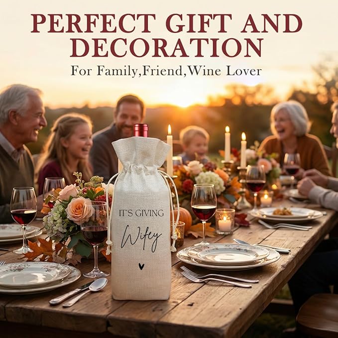 Buildinest Wifey Wine Bag Gift,Wifey Wine Bottle Gift Bags,Gifts for Bride Just Married Gifts for Newlyweds Bride and Groom Honeymoon Wedding Party Reusable Linen Gift Bag-A03