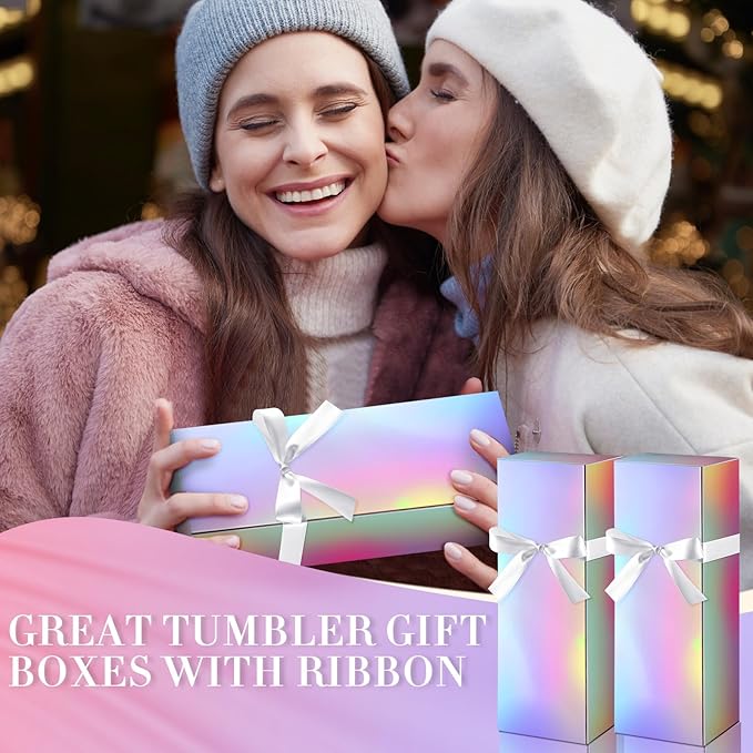 Qilery 12 Sets Gift Boxes with Ribbon for Sublimation Glass Tumbler Gift Boxes for 12oz, 20oz, 30oz Shipping Cup Exhibition Packaging(Rainbow)