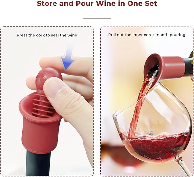 2 Pack 2 in 1 Silicone Wine Bottle Stoppers & Pourers, Upgraded Reusable Wine Preserver, Champagne Stoppers with Vacuum, Ideal Gift Accessory for Wine Lovers (Green&Apricot color)
