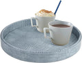 HofferRuffer Faux Leather Round Serving Tray, Vegan Croco Leather Decorative Tray, Food Tray for Storage Drinks, Snack & Cosmetics, Dia.12'' x 1.6'' (LightBlue)