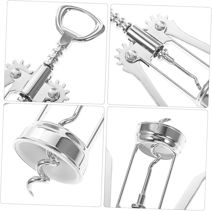 INOOMP Manual Wing Wine Corkscrew with Wide Handle Quick Spiral Opener for Opening Silver Multifunctional Corkscrew for Home and Party Use Wine Lovers