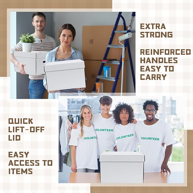Feifeiya 4 Pack Wine Glass Moving Boxes Kitchen Moving Boxes with Handle Kitchen Kit with Lid for Dish Glassware(White,15 x 12 x 10 Inches)