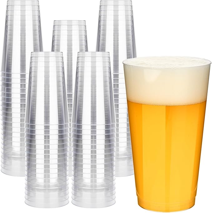 RACETOP 16oz Clear Plastic Cups, 100 Pack Disposable Party Cup, Heavy Duty Disposable Glasses, Disposable Cups for Party, Thanksgiving, Wine Taesting, Birthday and Christmas.
