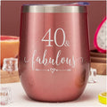 Crisky Rose Gold 40 & Fabulous Wine Tumbler for Women 40th Birthday Gifts for Women, Wife, Mom, Sister, Aunt, Friends, Coworker Her, Vacuum Insulated Coffee Cup,12oz with Box, Lid, Straw