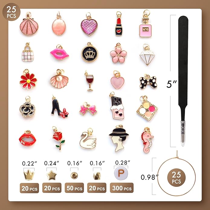 DIY Wine Glass Charms Kit, 25pcs Personalized Reusable Drink Marker Tags, Glass Identifiers for Wine Tasting Party, Unique Hostess Gifts & Party Decorations