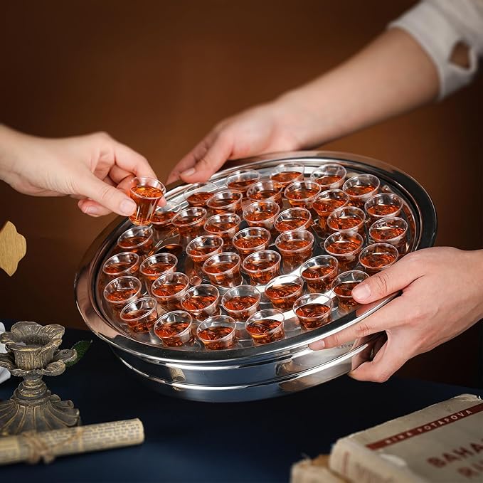 Jingmore Communion Ware 3 Holy Wine Serving Trays with 1 Cover Stainless Steel Communion Supplies Silver Trays for Churches Holy Ware Sets(Silver)