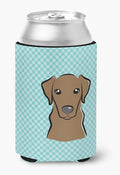 Caroline's Treasures BB1172CC Checkerboard Blue Chocolate Labrador Can or Bottle Hugger Cooler Washable Drink Sleeve Collapsible Beverage Insulated Holder, Can Hugger, Multicolor