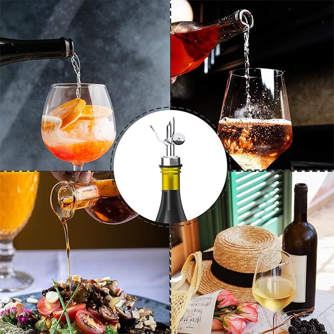 Weighted Stainless Steel Liquor Bottle Pourers: Auto Flip Spouts for Precise Pouring, Leak-Proof and Dishwasher-Safe (8pcs - Silver)