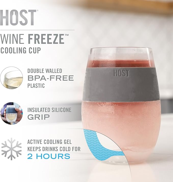 Host Cooling Cup Set of 1 Plastic Double Wall Insulated Freezable Drink Chilling Tumbler with Freezing Gel, Wine Glasses for Red and White Wine, 8.5 oz, Translucent Purple