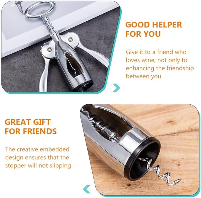 BESPORTBLE Wing Corkscrew Red Wine Opener Zinc Alloy Corkscrew with Bottle Cap Opener for Home Bar Kitchen Use