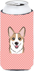 Caroline's Treasures BB1253TBC Checkerboard Pink Corgi Tall Boy Hugger Can Cooler Sleeve Hugger Machine Washable Drink Sleeve Hugger Collapsible Insulator Beverage Insulated Holder