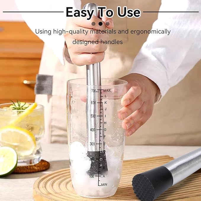 Cocktail Muddler, 2PCS Bar Muddler Stainless Steel Muddler Muddler for Cocktails 8" Drink Muddler Set Long Muddler Old Fashioned for Bars Bartender Accessories Home Bar Tools Set