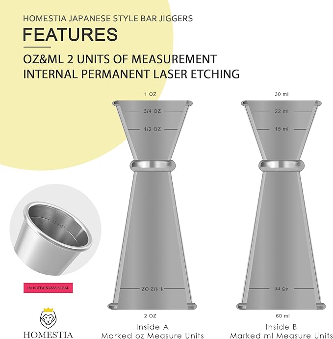 Homestia 3 Pcs Muddler for Cocktails Set, 10'' Muddler, 12'' Cocktail Spoon & 1 OZ/2 OZ Double Jigger Mixing Tool Set, Stainless Steel Silver Bar Tool Set for Beverages Drinks Mixing Home Bar