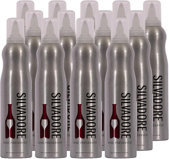 Silvadore Argon Wine Preserver | 100% Argon Wine Saver Spray | Silver Aluminum Shaped Can (12 Cans Case)