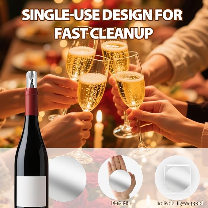 30Pcs Individually Wrapped Wine Pourer Discs, 3 Inch Disposable Anti-Drip Silver Pour Spouts for Liquor Bottles, Single-Use Design Prevents Flavor Mixing