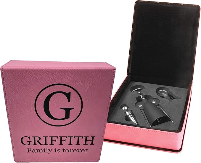 Personalized Leatherette 3 Piece Wine Tool Set (Pink w/Black)