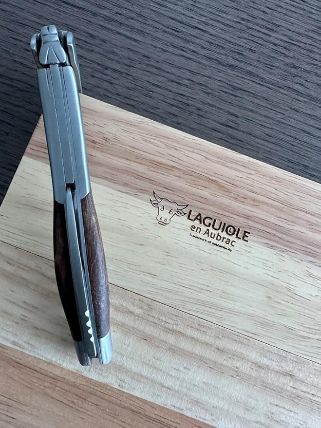 Laguiole En Aubrac Sommelier Waiter's Corkscrew, Grapevine Wood Handle, Wine Opener With Foil Cutter & Bottle Opener, Stainless Steel Brushed Bolsters
