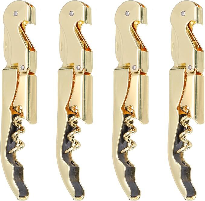 uxcell 4Pcs 5" Wine Openers Waiter Corkscrew Professional Red Wine Bottle Opener Double Hinged with Foil Cutter for Servers Bartender, Gold