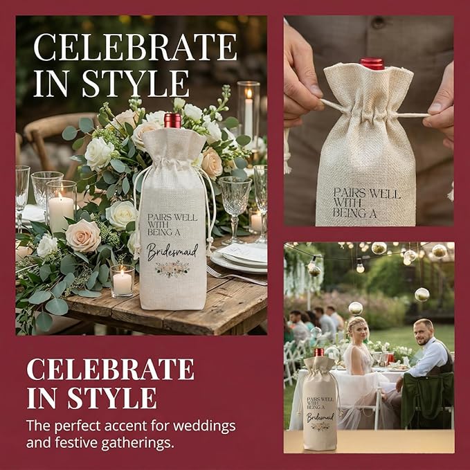 Buildinest Bridesmaid Wine Gift Bag, Pairs Well With Being A Bridesmaid Wine Bottle Gift Bags, Bridesmaid Proposal Gifts, Wine Bottle Gift Bag for Champagne & Wine, Bridal Shower, Wedding & Wine Party Decorations, Gifts For Bride-A12