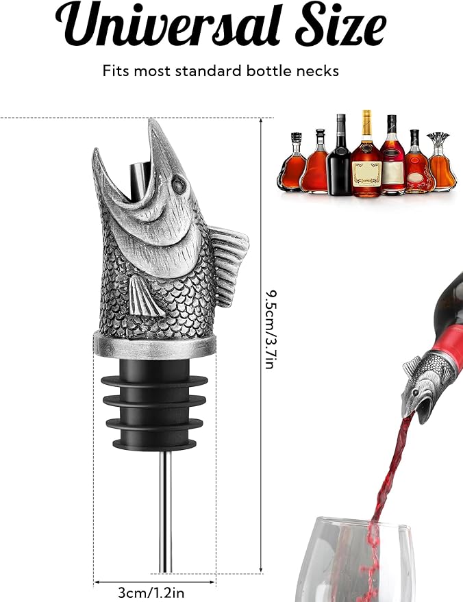Animal Wine Pourer Spout, Drip Free Bottle Pourer & Stopper for Wine and Liquor Bottles, Funny Gift for Men, Dad, Hostess and Housewarming, Bar Cart Accessory for Holiday Party Decor, Multiple Animal
