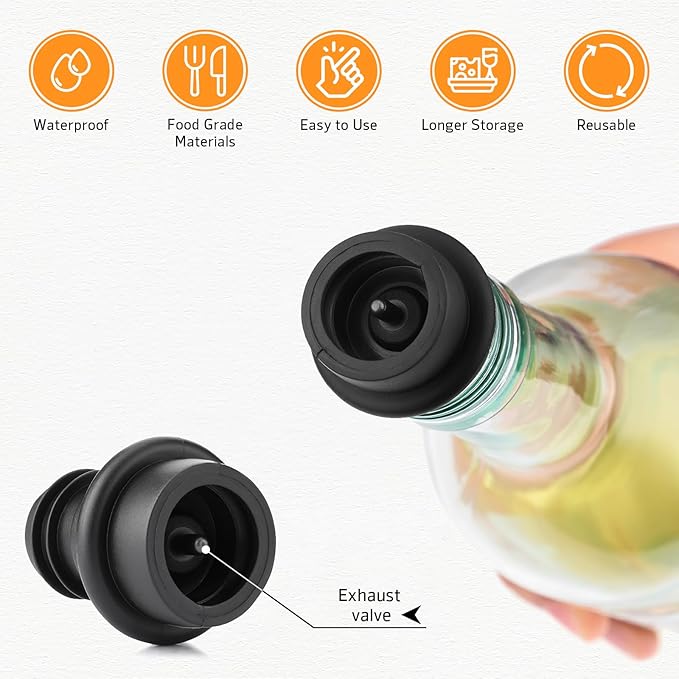 OWO Wine Vacuum Pump with 8 Stoppers, Wine Saver & Preserver, Food Grade Silicone Stoppers, Reusable Air Remover Pump for Standard Wine Bottles - Keeps Wine Fresh Longer