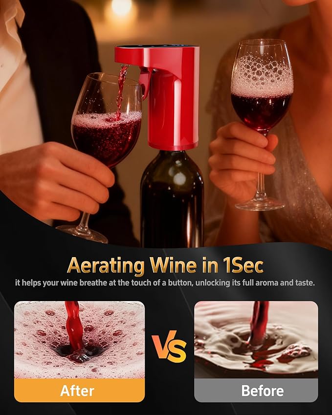 Fathers Day Gift|World Cup Viewing Party Supplies,5-in-1 Electric Wine Decanter & Smart Liquor Dispenser,Automatic Aerator&Pourer with 1-999ml Precision Dosing|Gift for Men,Dad,Whiskey Lovers(Red)