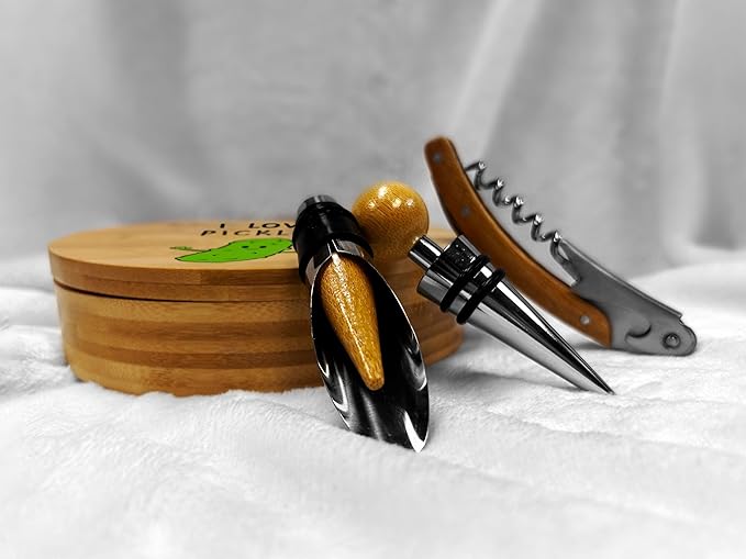 The SpreadPassion Store - I love pickles Bottle Opener Tool Set – Bamboo Made Wine Opener Set for Birthday, Anniversary, and Christmas Gift - Essential Wine Tools – Wine Opening Kit
