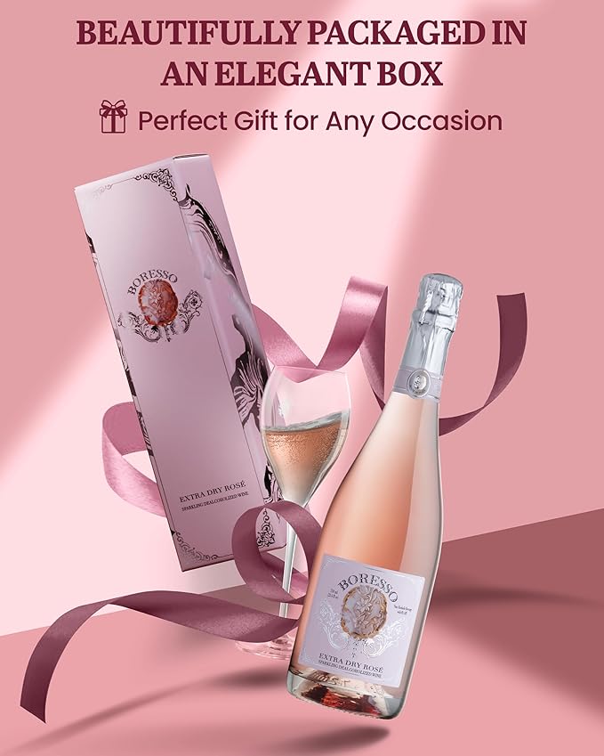 Boresso Extra Dry 0.0% ABV Non-Alcoholic Sparkling Rosé Wine With Gift Box Alcohol-free Champagne Alternative Dealcoholized From Italy 750ml