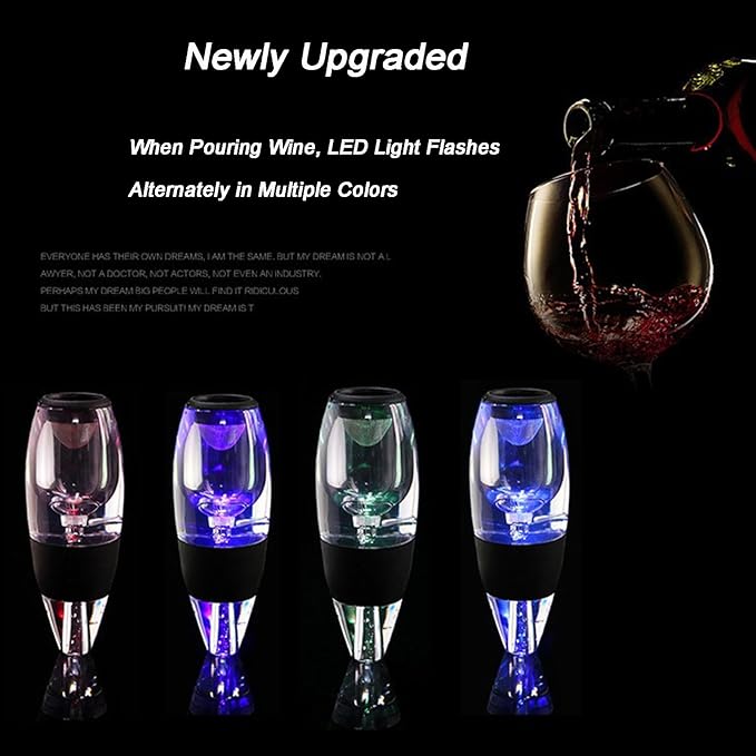 D&Slifei Wine Aerator Pourer with LED Light and Stainless Steel Filter, Unique Aeration Device, Quickly Enhances Wine Flavors for a Smoother Finish, Ideal Gift for Wine Lovers