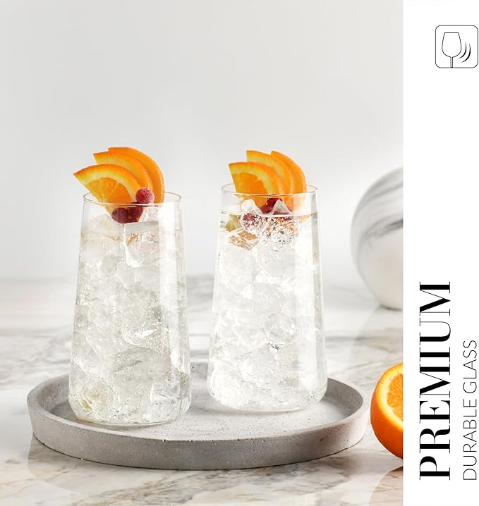 Krosno Drinking Glasses Set of 4 – 20.3 oz Large Water Juice Glasses Infinity Collection, Modern Tapered Highball Tumblers, Clear Glassware for Cocktails, Dishwasher Safe, Made in Europe