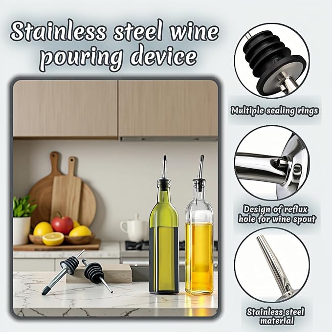 4PCS Premium Wine and Oil Pourer Set, 304 Stainless Steel Pour Spouts for Liquor & Oil - Reusable, Dishwasher Safe, Precision Flow Control, Leak-Proof Seal, Fit Most Wine & Whiskey Bottles (S (Hat1))