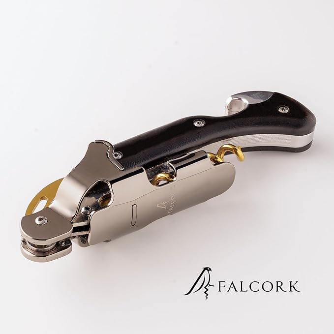 Corkscrew for Professionals FALCORK® 249 – Protection – 2-Step Unique Single Lever and Generous Ergonomic Handle for Sweet, Stable and Careful Service in High Hospitality – Only Noble Materials