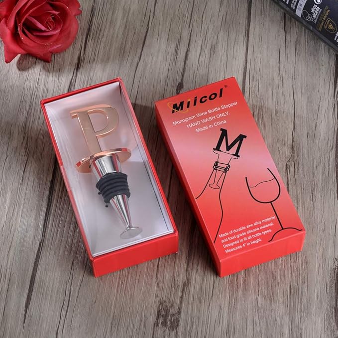 Miicol Prosecco Stopper - Personalised Champagne Stopper, Rose Gold Wine Accessories, Wine Lovers Gift, Monogram Gift, Letter P