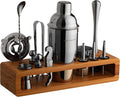 Modern Mixology Pro-Graded Cocktail Shaker Set with Stand | Complete Bartender Kit | 24oz Martini Shaker, Jigger, Strainer, Bar Spoon, Tongs, Opener, Muddler, Home Bar Essentials