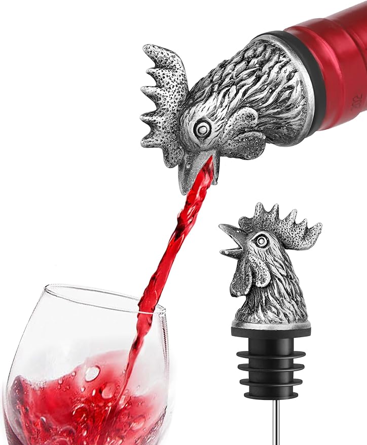 Animal Wine Pourer Spout, Drip Free Bottle Pourer & Stopper for Wine and Liquor Bottles, Funny Gift for Men, Dad, Hostess and Housewarming, Bar Cart Accessory for Holiday Party Decor, Multiple Animal