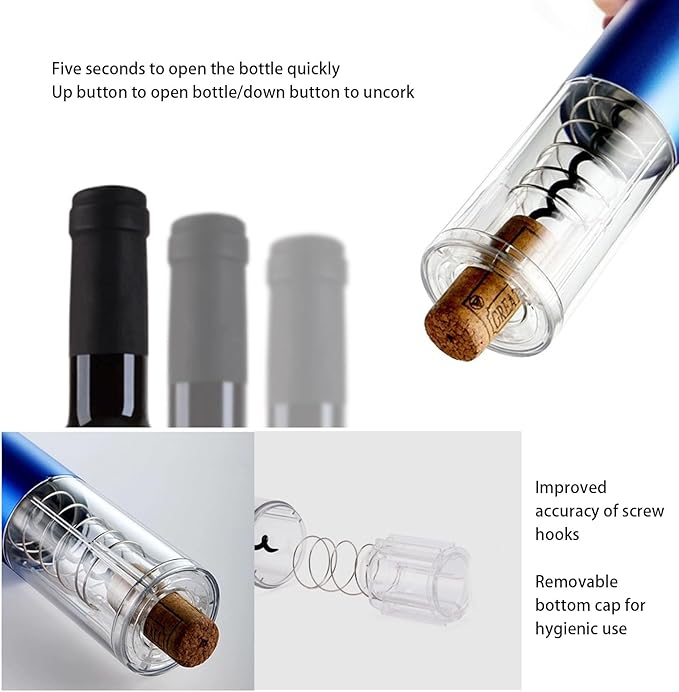 Electric Wine Opener, Battery Operated Wine Bottle Openers One-click Button Reusable Automatic Wine Corkscrew Remover for Wine Lovers Gift Home Kitchen Party Bar Wedding,Blue