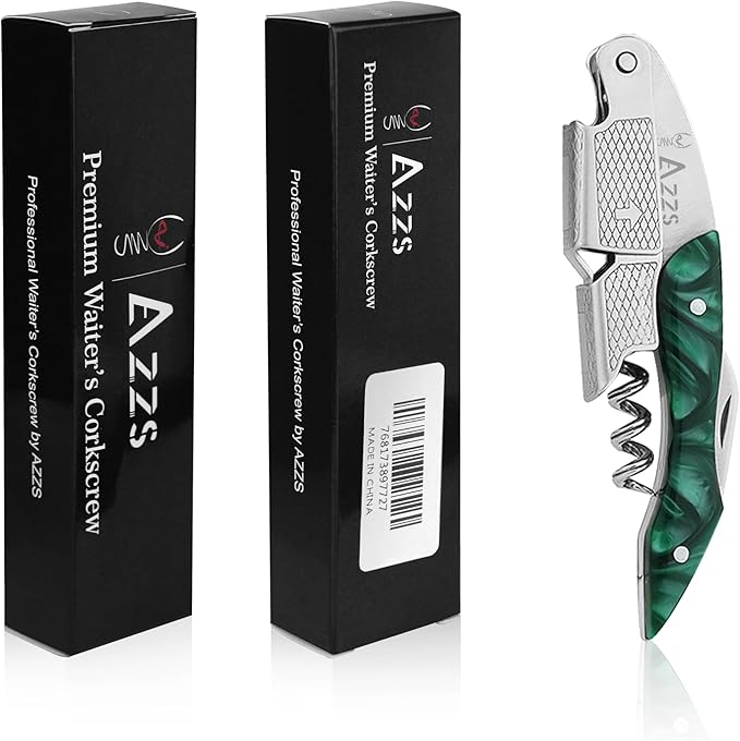 Professional Wine Opener and Foil Cutter Set with Wooden Handle, Stainless Steel Blades for Wine Lovers (Resin (Green))