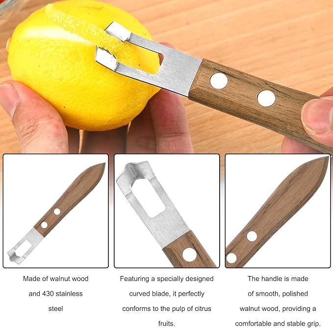 1pcs Channel Knife,Lemon Twist Tool,Stainless Steel, Wooden Handle, Curved Blade, Suitable For Lemon/Orange Twisters, Cocktail Garnish Tool, Suitable For Bartenders And Home Mixologists.