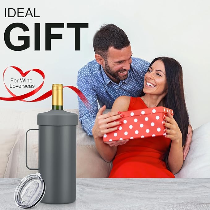 2 IN 1 Wine Chiller Single Bottle and Travel Tumbler, 42oz Stainless Steel Iceless Cooler Wine Bottle, Insulated Mug with Lid, Keep Wine Cold up to 6 Hours Fits Most Wine Bottles Gift for Wine Lovers