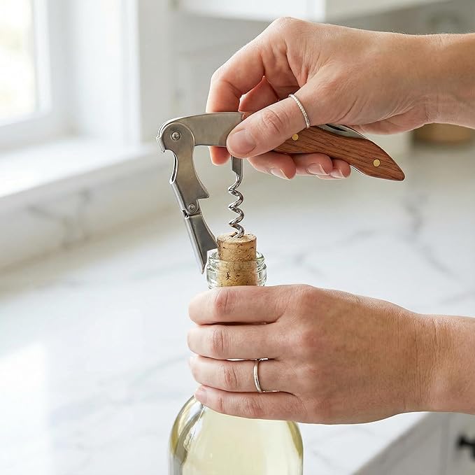 2-piece server corkscrew - a professional wine opener designed specifically for servers and bartenders, featuring a heavy-duty double-hinge design | made of durable stainless steel (brass)