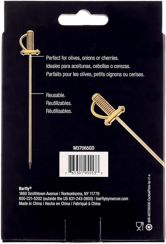 Barfly Cocktail Picks, Sword, Gold Plated, 4.5", Set of 12
