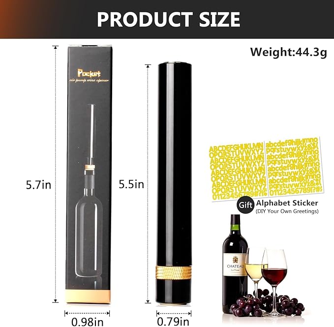 Loritia Aeropop Wine Bottle Opener - NUCOKRS Portable Needle Type Air Pressure Corkscrew Manual 3-7 Pumps to Open for Travel, Parties, Home, Picnic and Restaurant, Perfect for Wine Lovers Gold&Red