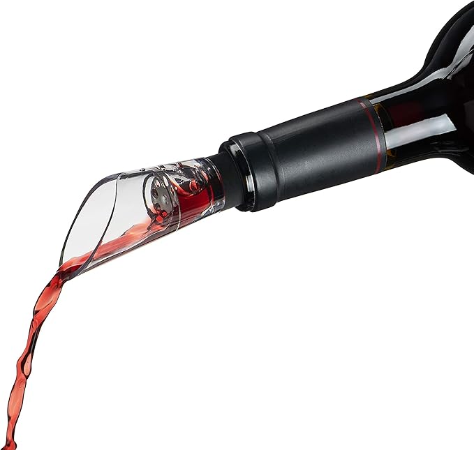 True Aerial Wine Aerator Pourer Spout for Standard Red Wine Bottles, Durable Clear Acrylic and Rubber, Drip Free Pour and Tight Seal, Gifts for Women, Kitchen & Home Bar Accessories, Set of 1