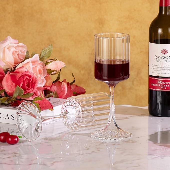 KAMMAK Wine Glasses Set of 2, 13.53 oz Hand Blown Bordeaux Wine Glasses, Thin Rim & Long Stem, Perfect for Red & White, Daily Use, Wedding or Birthday Gift with Gift Box, Fully Clear Wide Rib
