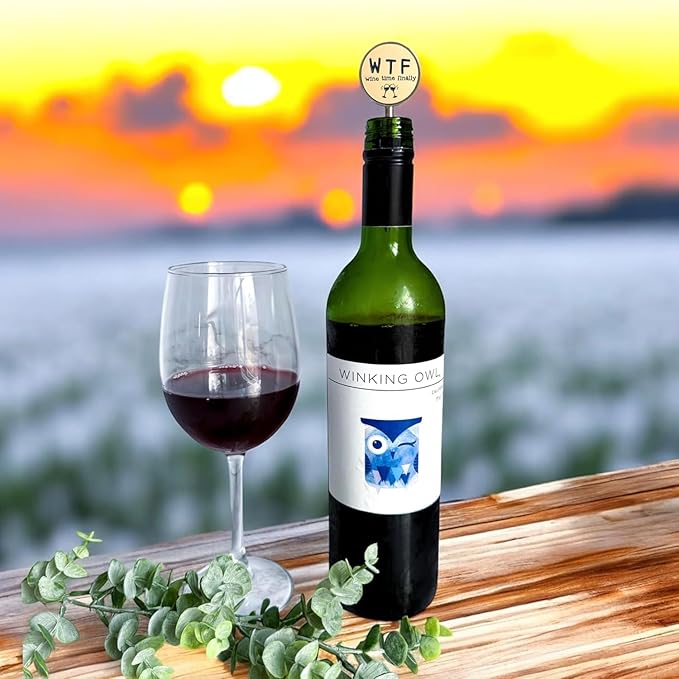 Jazzy Jade Designs Funny Wine Stopper - “Wine Time Finally!” Laser Engraved Zinc Alloy & 100% Food-Grade Rubber Bottle Stopper - Cute Wine Gift & Bar Accessory, Made in USA by Small Business
