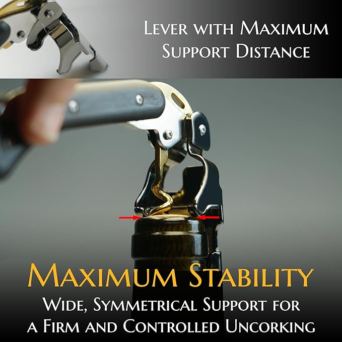 Corkscrew for Professionals FALCORK® 249 – Protection – 2-Step Unique Single Lever and Generous Ergonomic Handle for Sweet, Stable and Careful Service in High Hospitality – Only Noble Materials