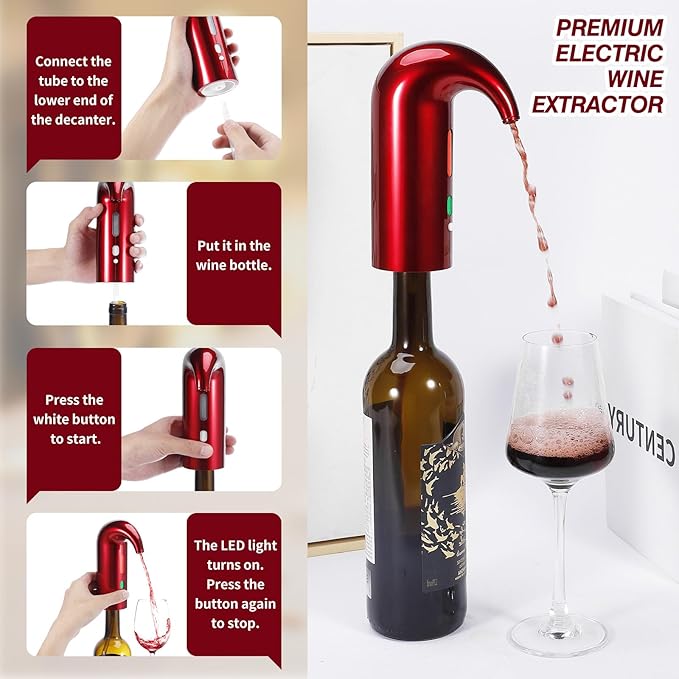 Electric Wine Aerator Pourer Spout - Automatic Wine Pourer with One Touch Button Control - Rechargeable Wine Decanter, Wine Accessories Gifts for Wine Lovers